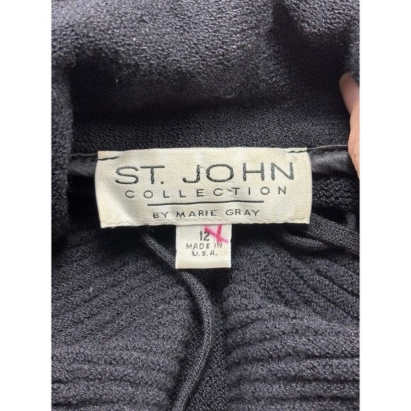 St John Collection by Marie Gray Cardigan Black 12 Ruffle Knit Tie Front - Picture 3 of 11